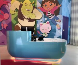 Steel Lobby Desk + Iridescent Finish at Universal Studios